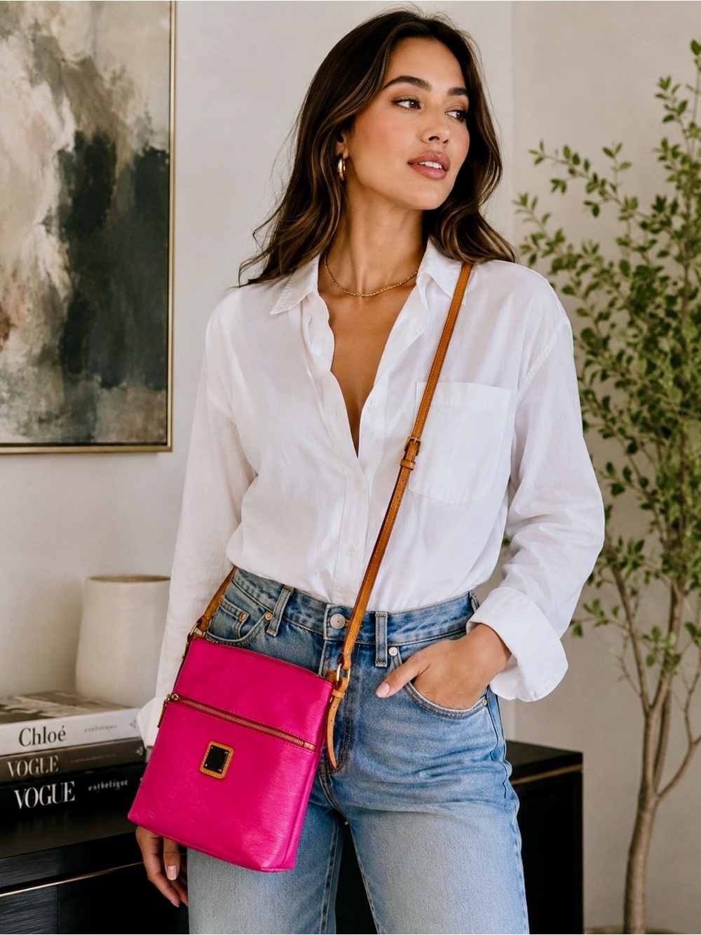 Dooney & Bourke pink pebble grain letter carrier crossbody